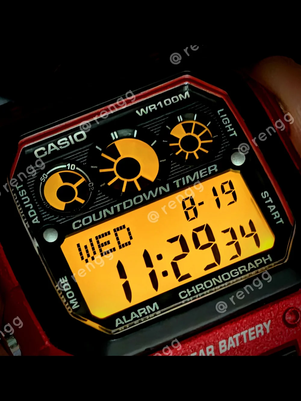42mm Casio Red Digital Sport Watch with Countdown Timer